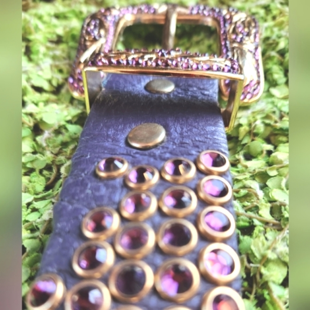 KIPPYS Leather Handmade Crystals Purple Crystalss Leather Western Buckle Belt 34 - Picture 9 of 16